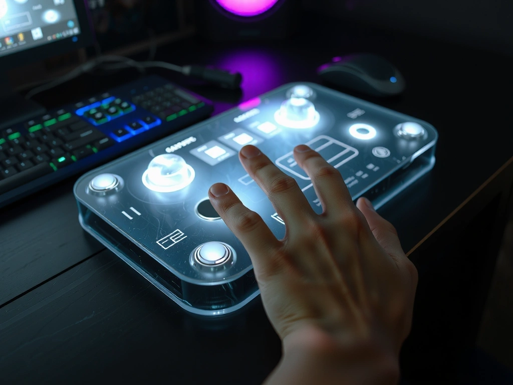 Developer hand interacting with holographic console interface